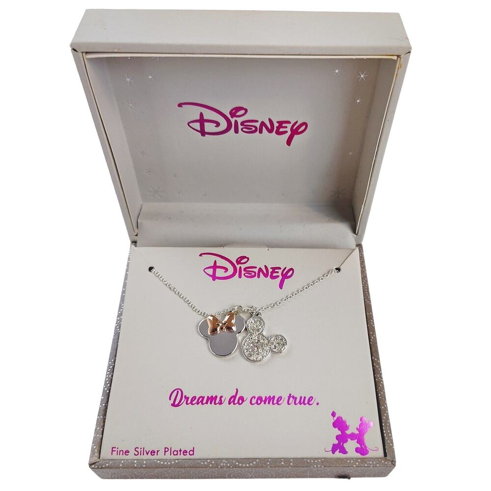 Disney Minnie & Mickey Mouse Double Pendant Necklace NIB